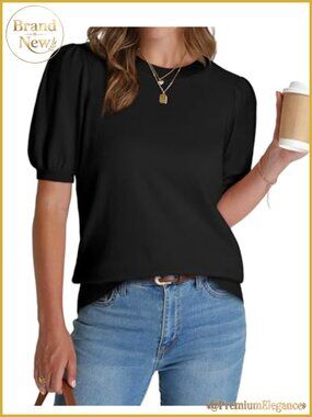 Puff Short Sleeve Knit Sweater Business Casual Pullover Top
